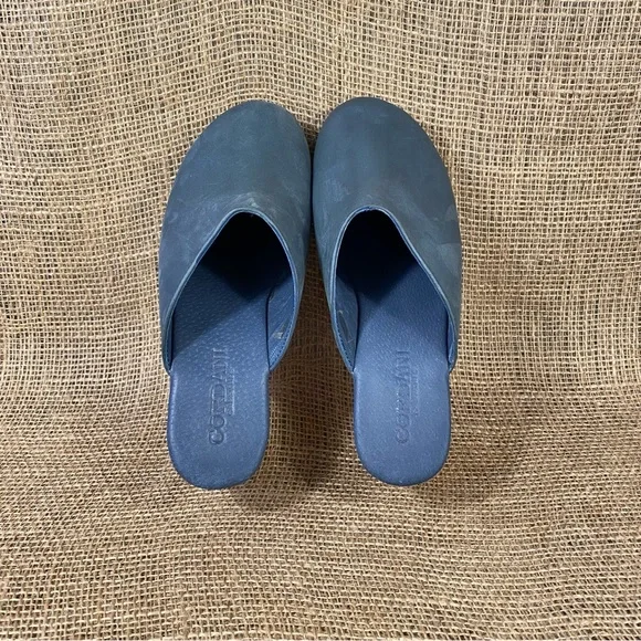 🛑SOLD🛑  Condani  MULES  CLOGS WOOD SLIP ON  LEATHER BLUE STUD SIZE 9.5 - Picture 9 of 10